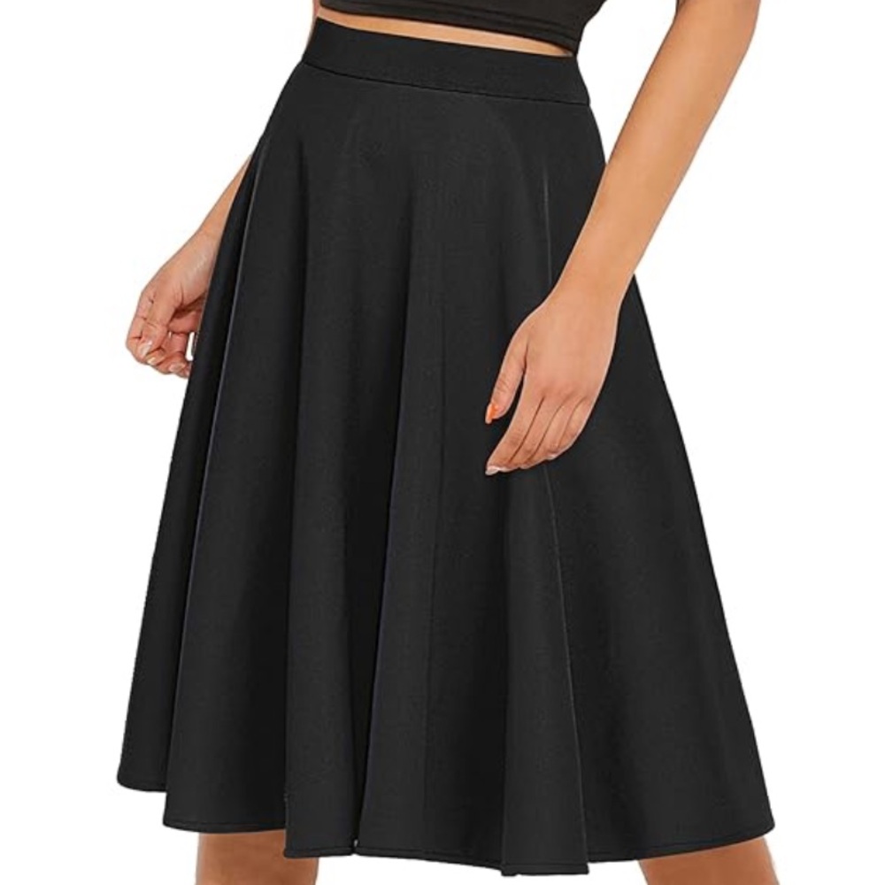 Yuqi Elegant‎ Black Silky Full Women's Midi Skirt. Size 8.